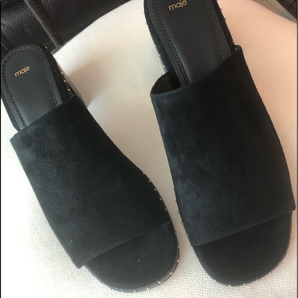 Maje Black Wave Suede  Studded Mules Size 40 - Picture 8 of 15